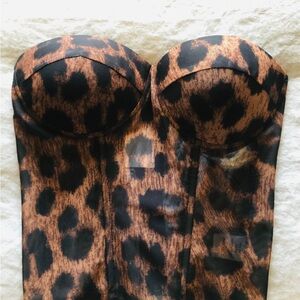 Akira Leopard Print Sheer Strapless Bustier Size Large NWT